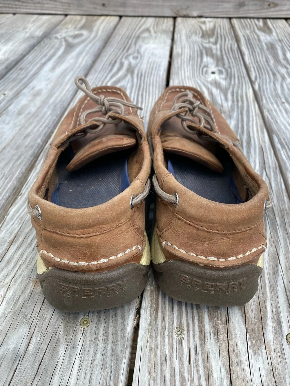 Sperry Chestnut Brown Leather Boat Shoes with Cream Midsoles